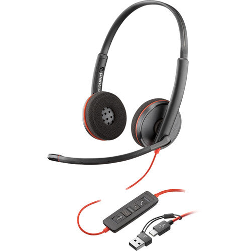 Poly Blackwire C3220 USB HYBRID (C+A) Stereo Headset with Noise Canceling Boom Microphone