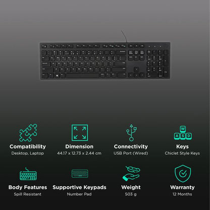 Dell KB216 Full-Size Wired Spill Resistance Keyboard with 3 Indicator Lights