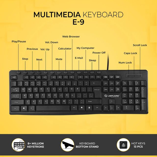 [Repacked]Lapcare E9 117 Keys USB Ergonomic Multimedia Wired Keyboard