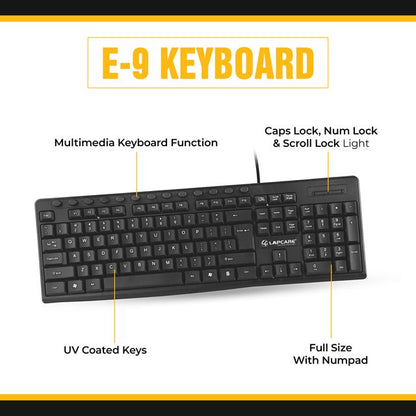 [Repacked]Lapcare E9 117 Keys USB Ergonomic Multimedia Wired Keyboard