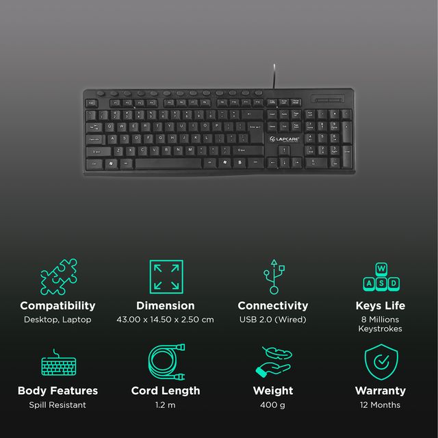 [Repacked]Lapcare E9 117 Keys USB Ergonomic Multimedia Wired Keyboard