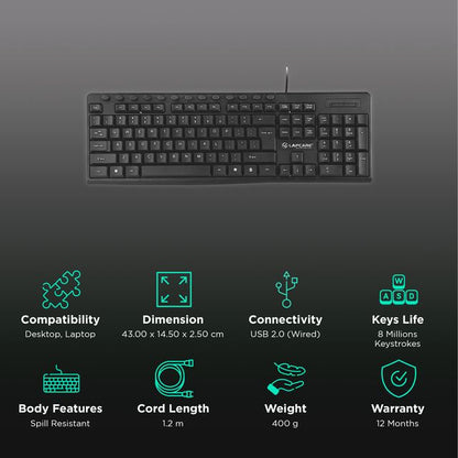 [Repacked]Lapcare E9 117 Keys USB Ergonomic Multimedia Wired Keyboard