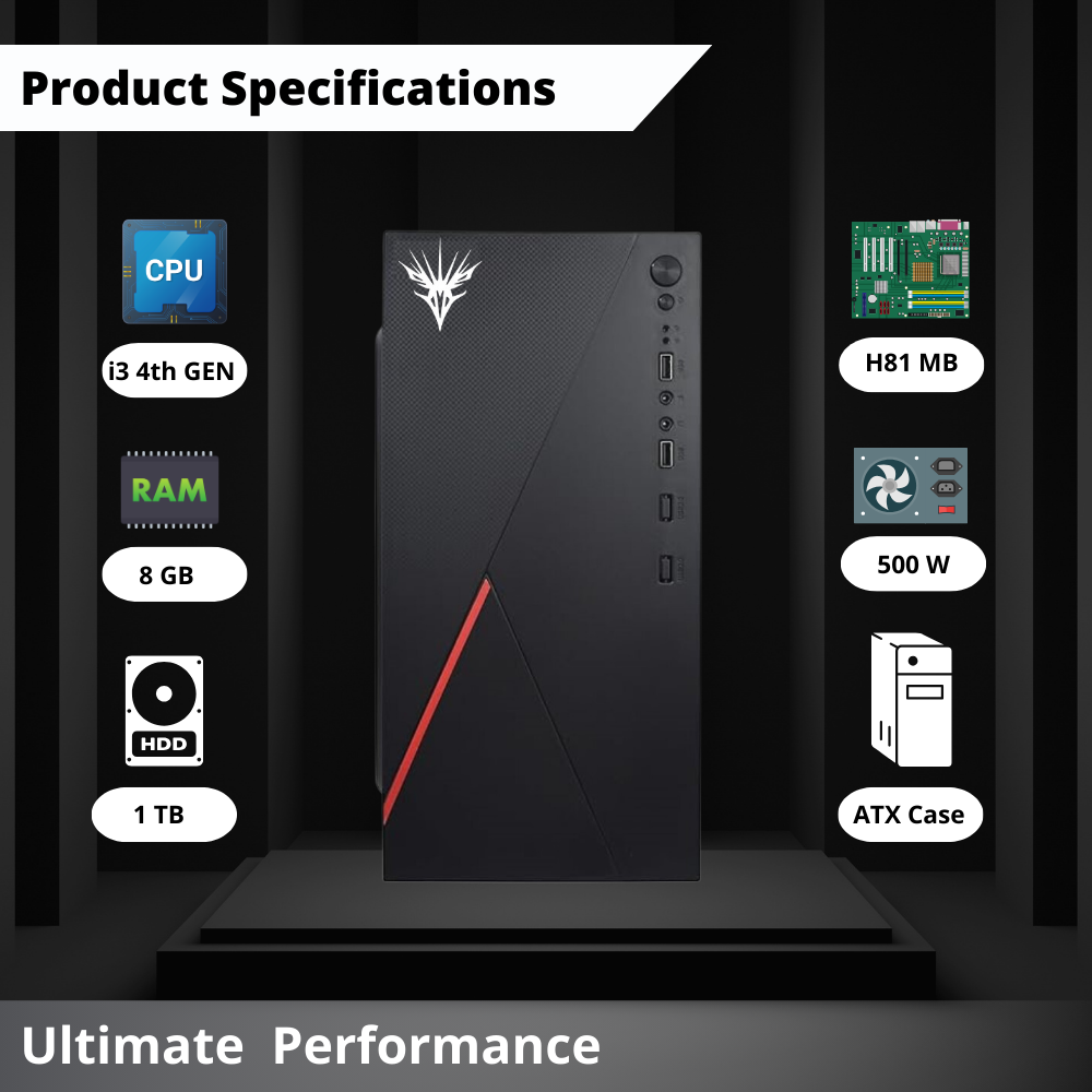 GOSHAWK इम्पैक्ट डेस्कटॉप PC Intel कोर i3 10वीं जनरेशन/8GB DDR4 RAM/120GB SSD बूट ड्राइव/1TB स्टोरेज/Wi-Fi 300MBps और Windows 11 होम के साथ