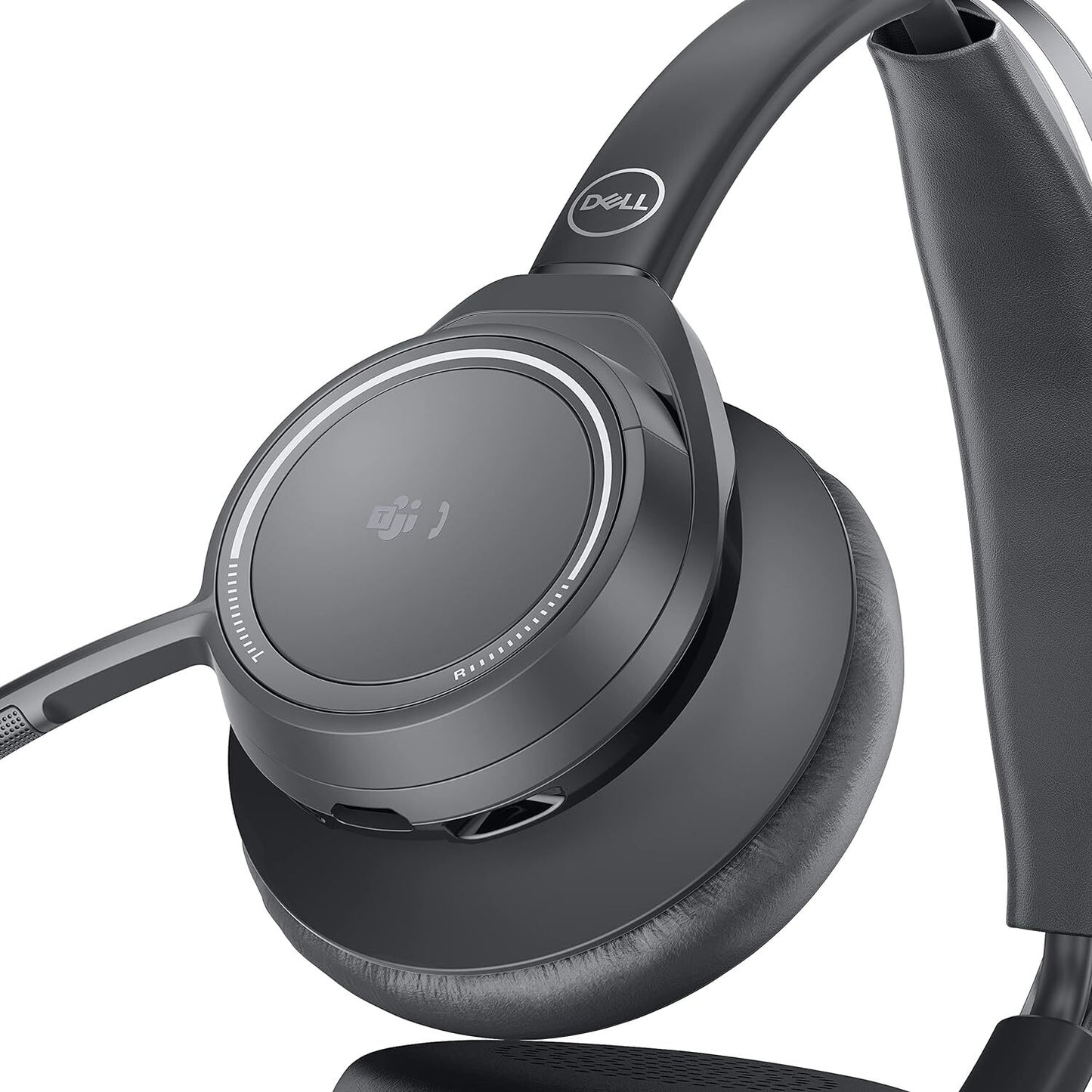 Dell WL7022 Premier Leatherette Headband Active Noise Cancellation Wireless Headset with Microphone - Black