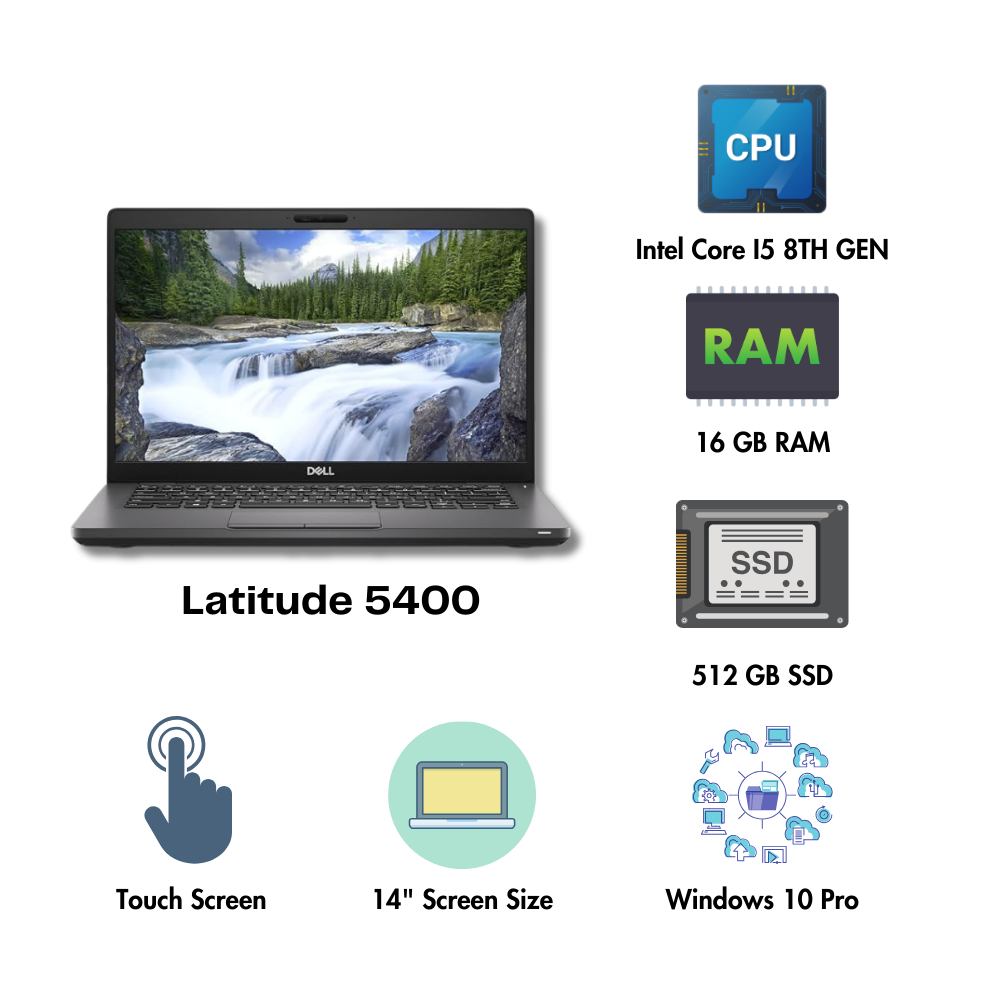 (Refurbished) Dell Latitude 5400 14" Touchscreen Laptop Intel Core i5 8th Gen 16GB RAM 512GB SSD Win 10 Pro