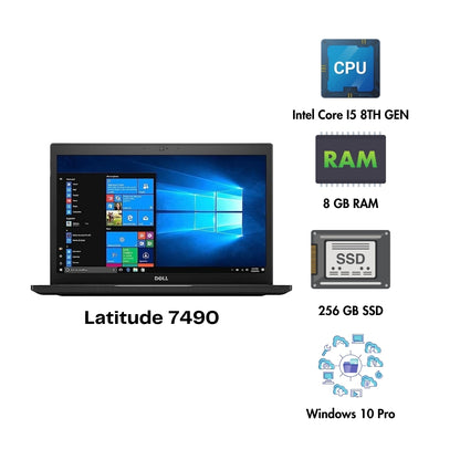 (Refurbished) Dell Latitude 7490 Intel Core i5 8th Generation 8GB RAM 256gb SSD 14" screen Win 10 Pro