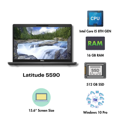 (Refurbished) Dell Latitude 5590 15.6" Laptop Intel Core i5 8th Gen 8GB RAM 256GB SSD Win 10 Pro