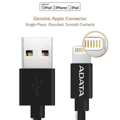 ADATA MFI Certified Lightning Micro USB Data Cable for Apple Devices - Black