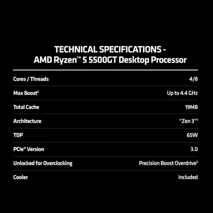 AMD Ryzen 5 5500GT 6 Cores 12 Threads 3.6GHz 16MB Cache AM4 Socket 64-Bit Desktop Processor