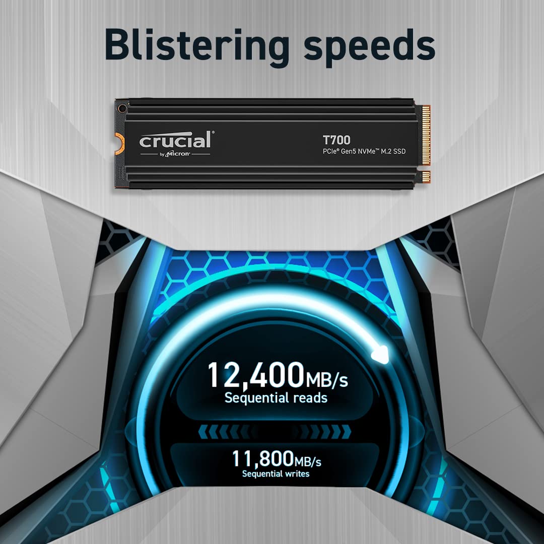 Crucial T700 2 TB M.2 NVMe Gen5 Internal SSD With Heatsink