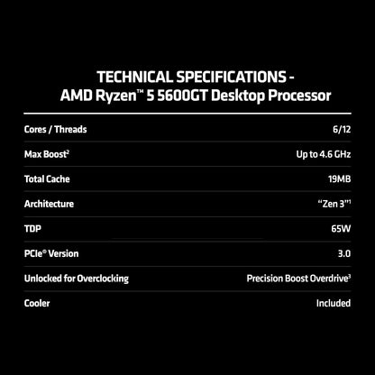 AMD Ryzen 5 5600GT 6 Cores 12 Threads 4.6GHz 19MB Cache AM4 Socket 64-bit Desktop Processor