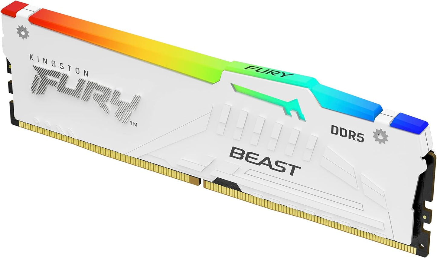 Kingston Fury Beast RGB 16GB DDR5 6000MHz CL40 DIMM Gaming Desktop Memory - White