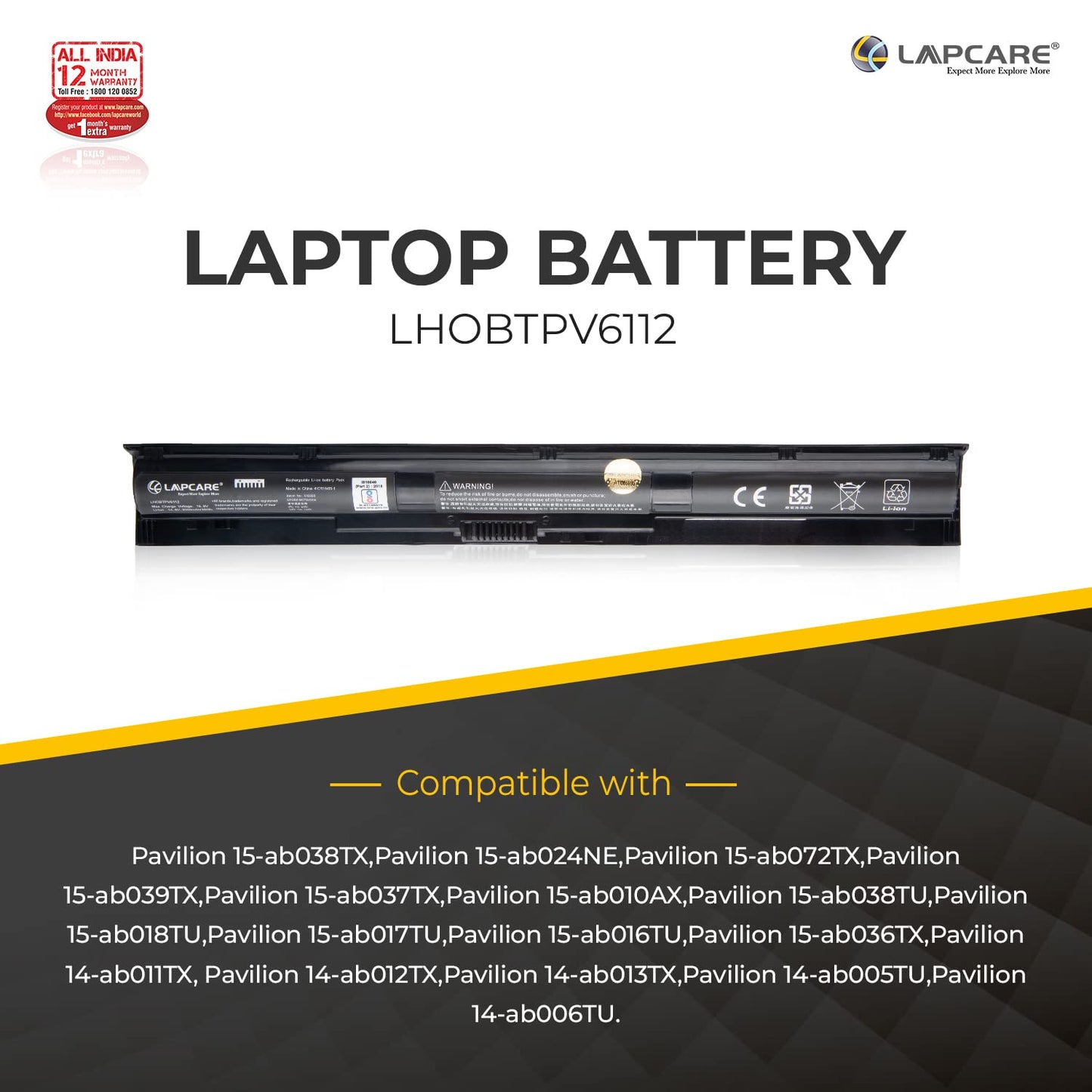 HP KI04 Compatible Laptop Battery Pavilion Gaming 15-AK0XX Series 2200mAh 14.8V 4 Cell