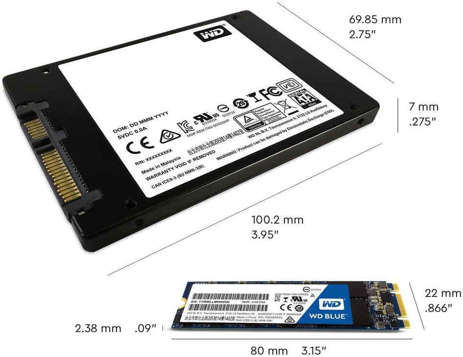 Western Digital WD Blue 500GB M.2 SATA 3D NAND Internal Solid State Drive - Blue