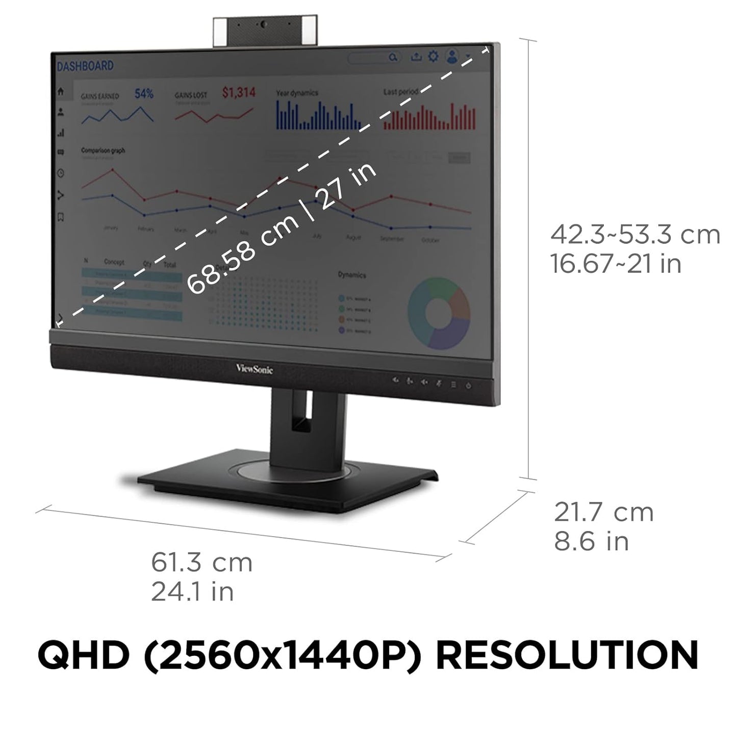 ViewSonic VG2756V-2K 27” 2K QHD USB Type-C Professional Monitor with Integrated Speakers & Webcam