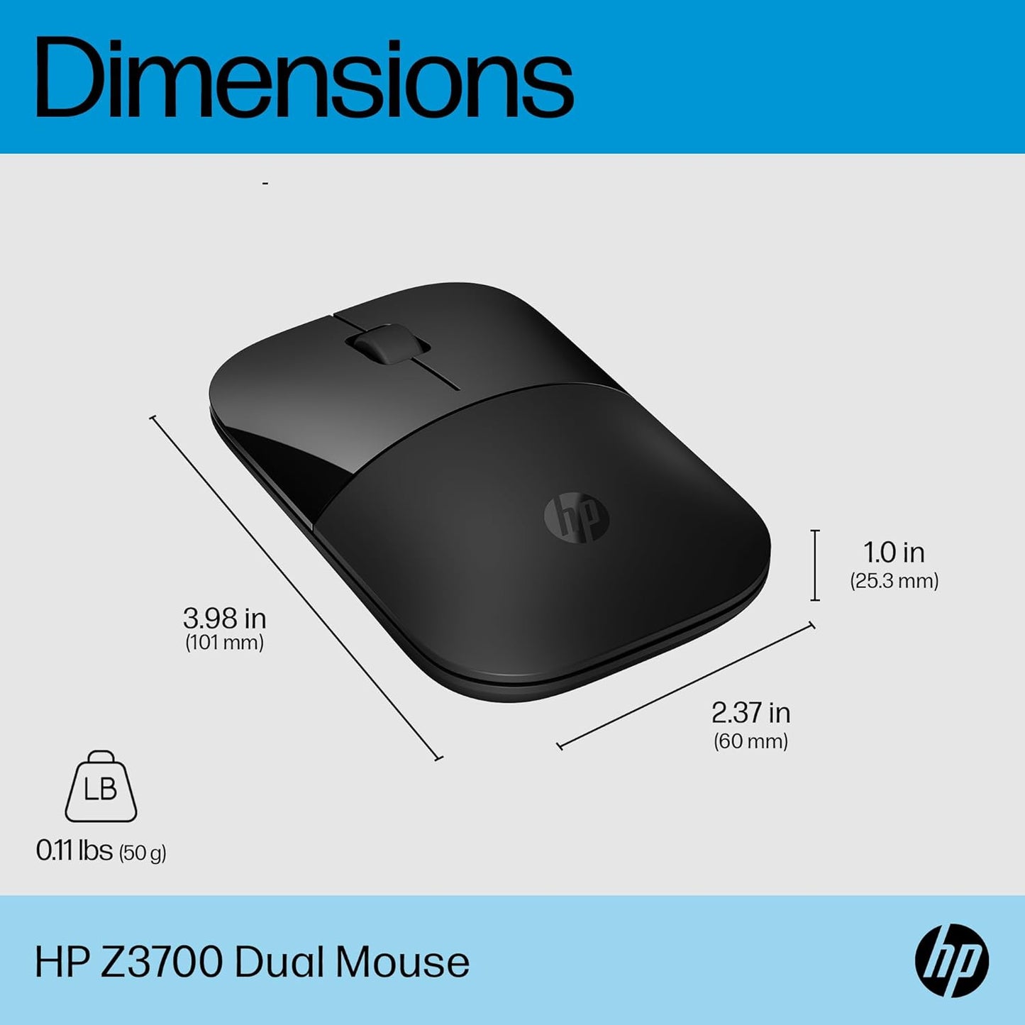 HP Z3700 Dual Black Mouse 2.4 GHz Wireless connection 1600 DPI 3 Buttons Silent clicks