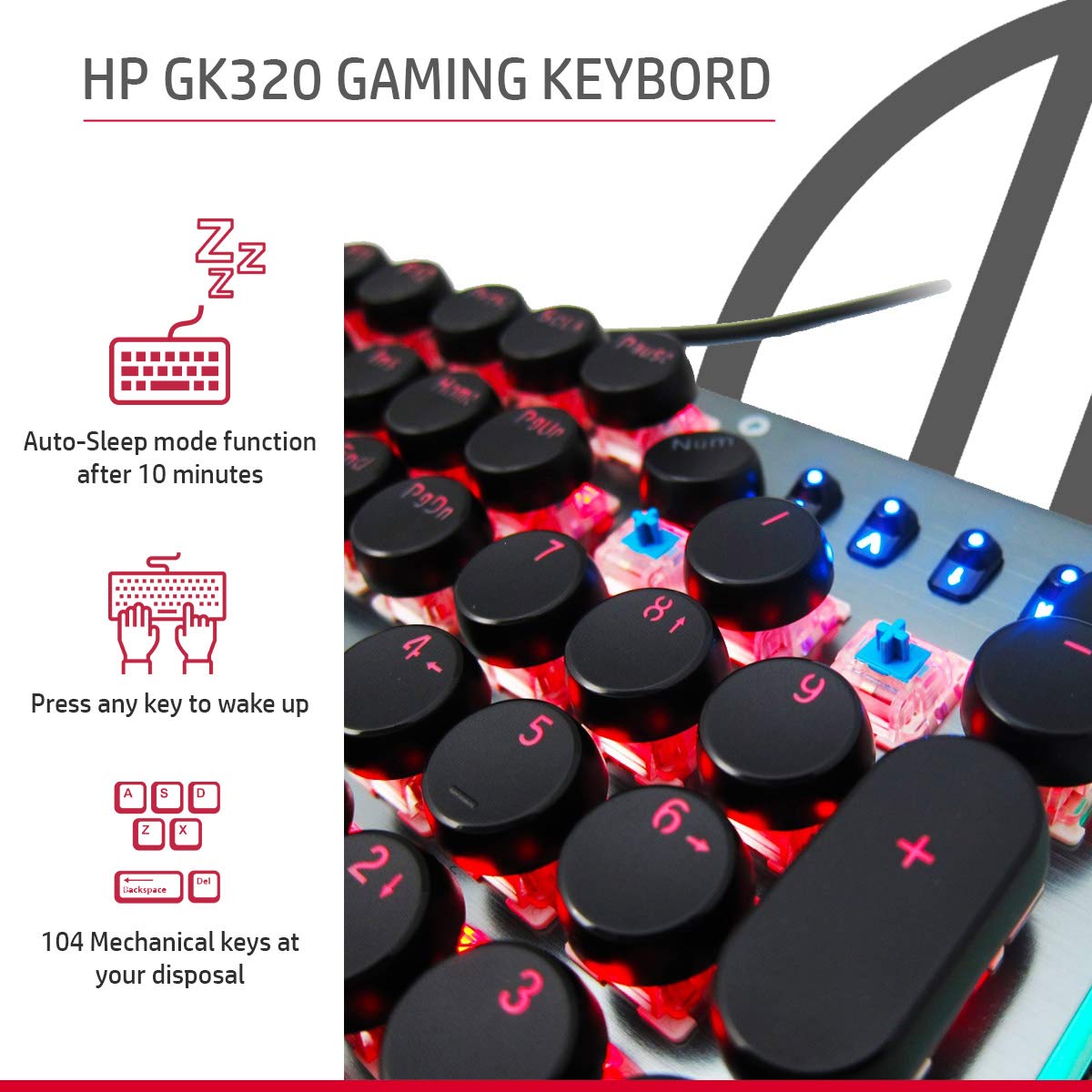 HP GK600YS मैकेनिकल गेमिंग RGB कीबोर्ड वायर्ड USB ऊंचाई एडजस्टमेंट के साथ