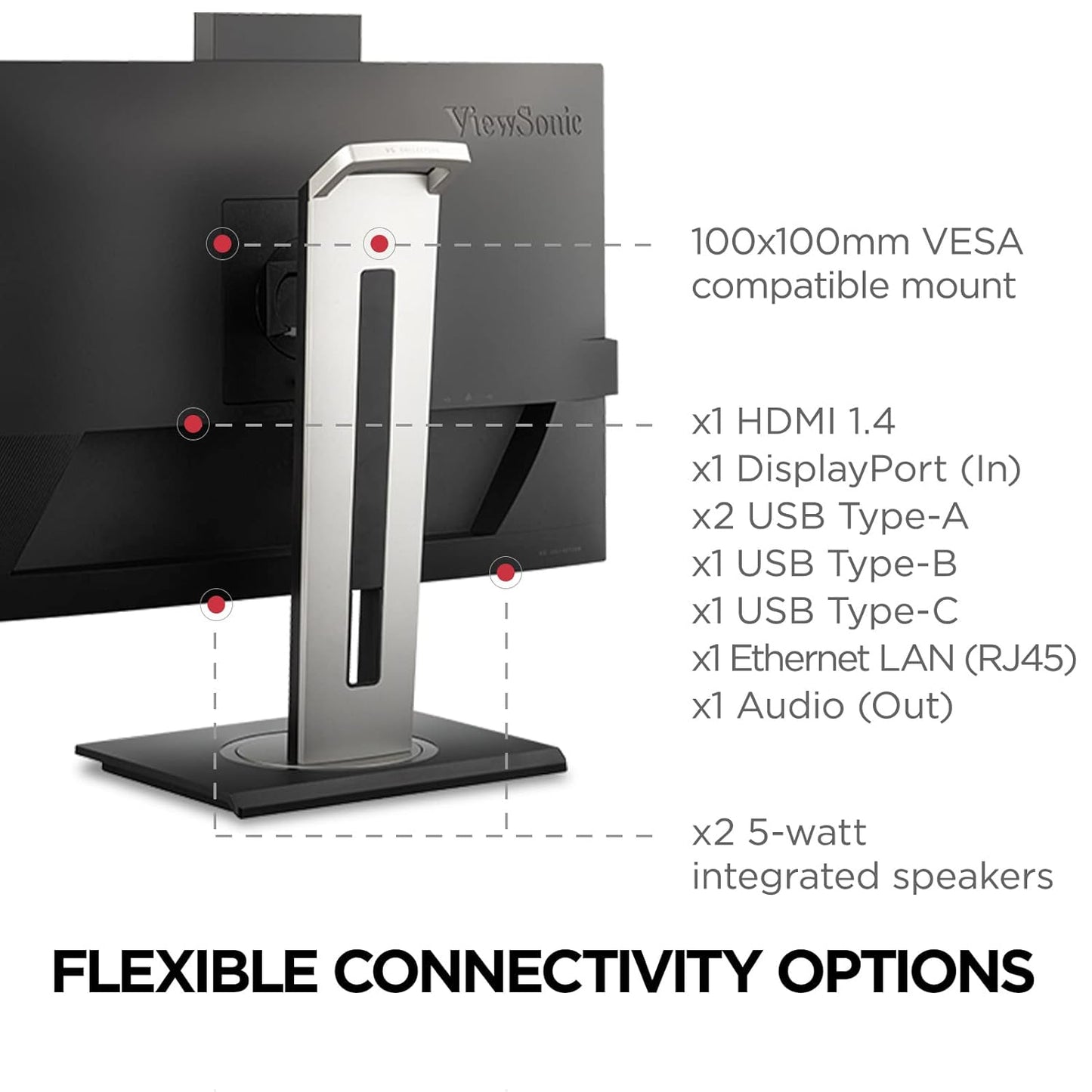 ViewSonic VG2756V-2K 27” 2K QHD USB Type-C Professional Monitor with Integrated Speakers & Webcam