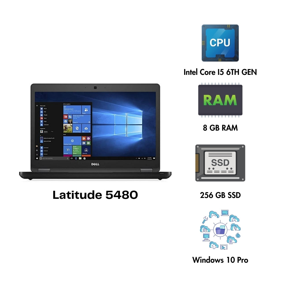 (Refurbished) Dell Latitude 5480 Intel Core i5 6th Generation 8GB RAM 256gb SSD 14" screen Win 10 Pro