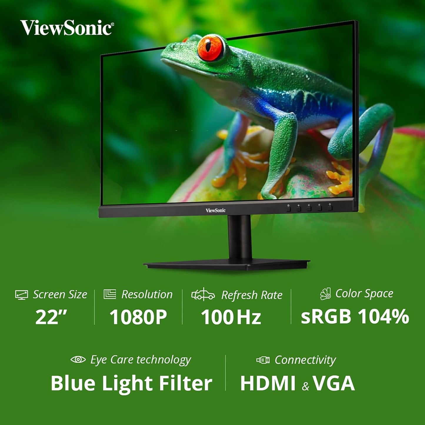 ViewSonic VA2209-H 22 Inch Full HD IPS 100Hz Adaptive Sync Flicker Free Eye-Care Technology Monitor