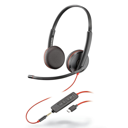 Poly Blackwire BW3225 USB-C+USB-C/A Wired Headphone with Noise Cancelling Boom Microphone