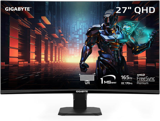 GIGABYTE GS27QC 27" 165Hz 1440P QHD HDR Ready VA Panel Curved Gaming Monitor