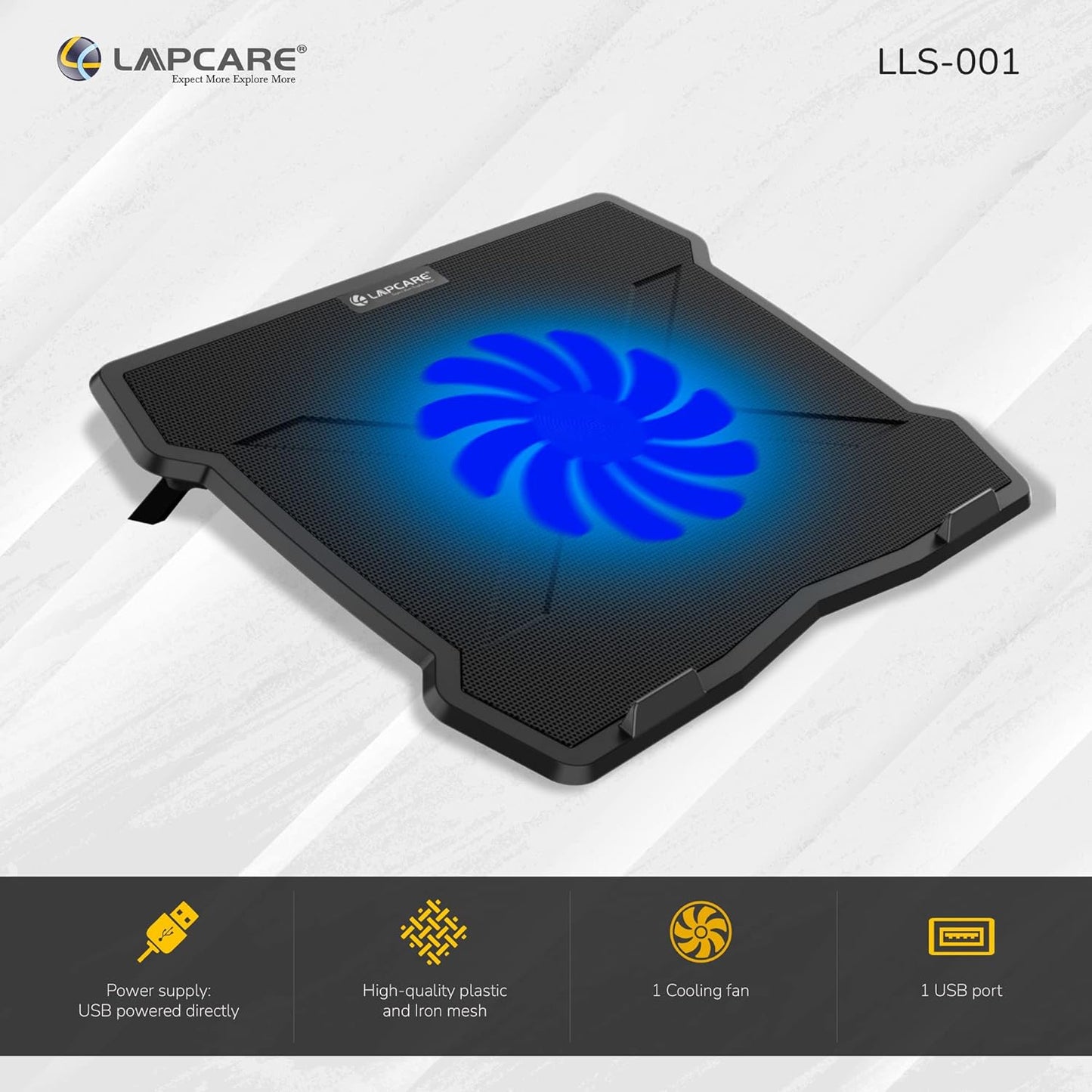 [RePacked]Lapcare Lapkool Laptop Cooling Pad with 125mm Fan and Large Metal Mesh for Enhanced Cooling