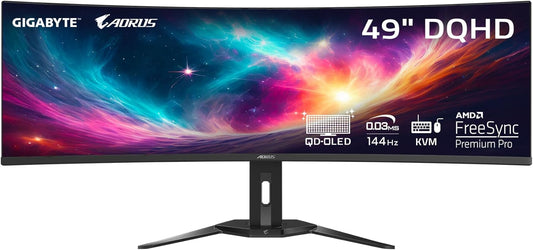 GIGABYTE AORUS CO49DQ 49" 144Hz 1440p DQHD HDR OLED Ultrawide Curved Gaming Monitor with Dual Speakers - Black