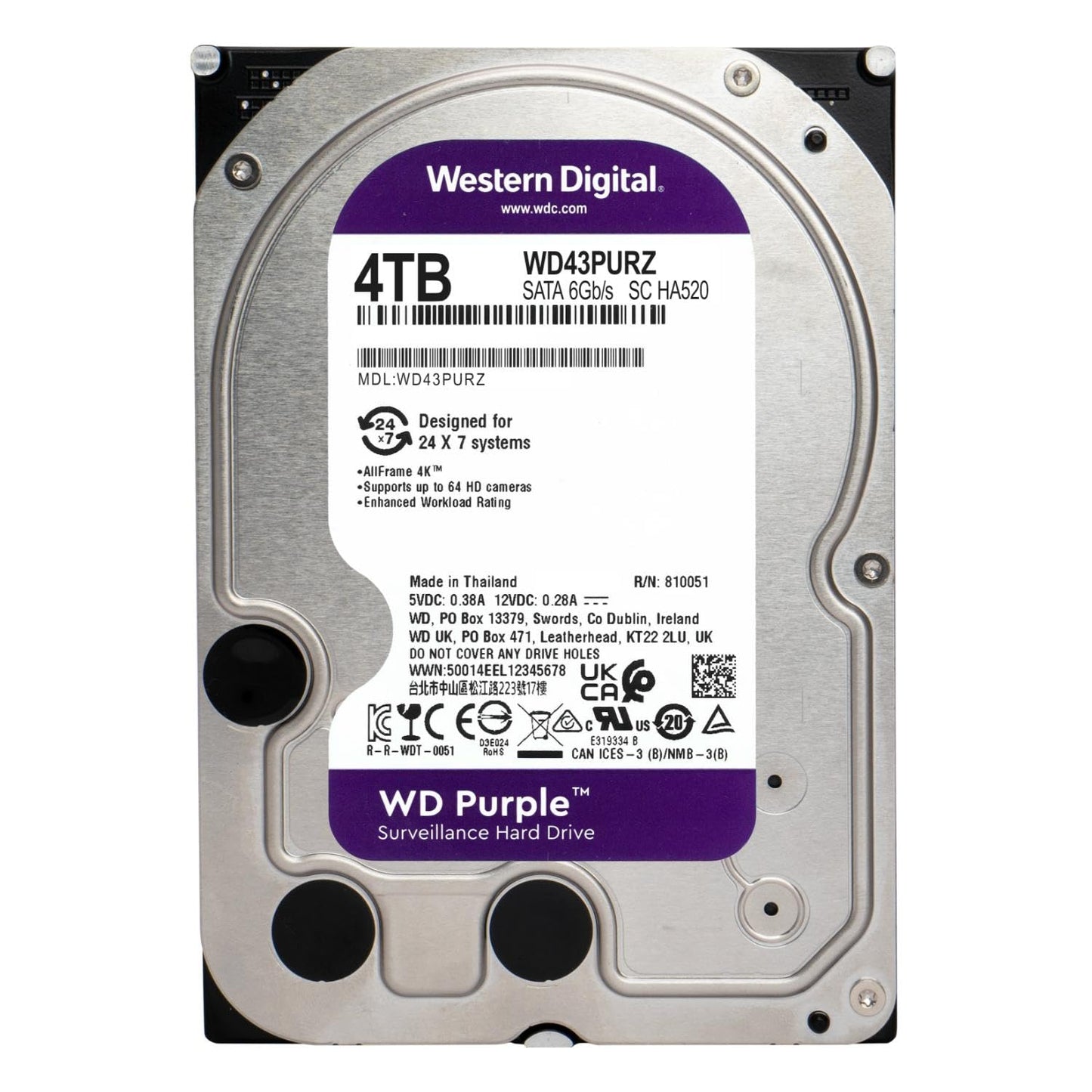 Western Digital WD Purple 4TB 3.5" SATA 6GB/s Surveillance Hard Disk Drive