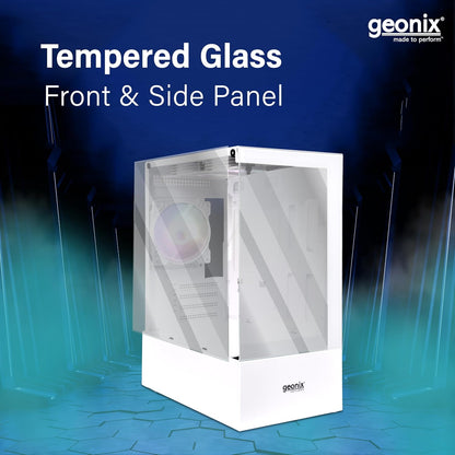 Geonix X30 3 RGB Fans Tempered Glass Panel ATX Cabinet/Computer Case - White