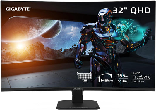 GIGABYTE GS32QC 32" 165Hz 1440P QHD HDR Ready VA Panel Curved Gaming Monitor