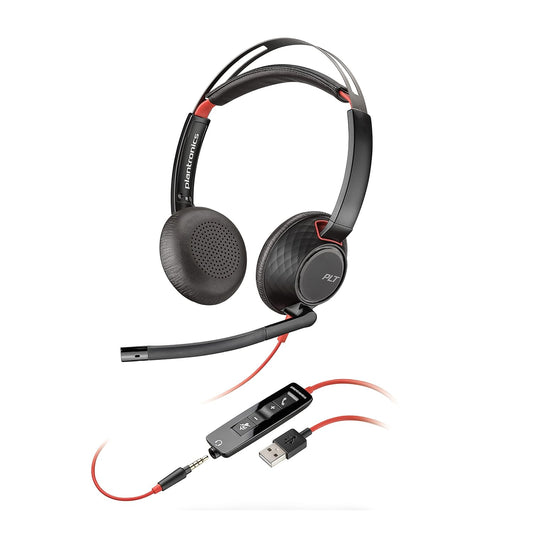 Poly Blackwire C5220 Passive Noise Cancellation USB-A Stereo Headset with Boom Microphone