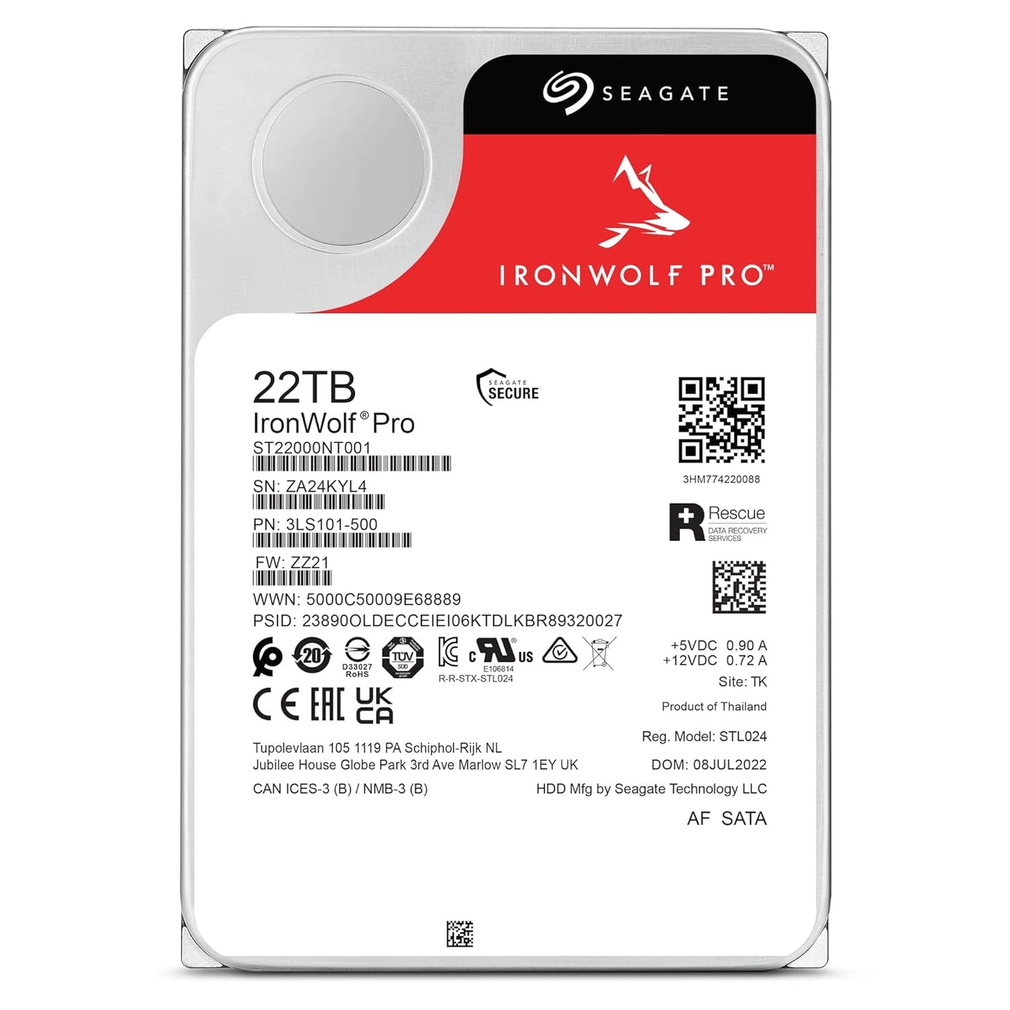 Seagate IronWolf Pro 22TB 3.5" 7200 RPM Enterprise NAS Internal Hard Disk Drive