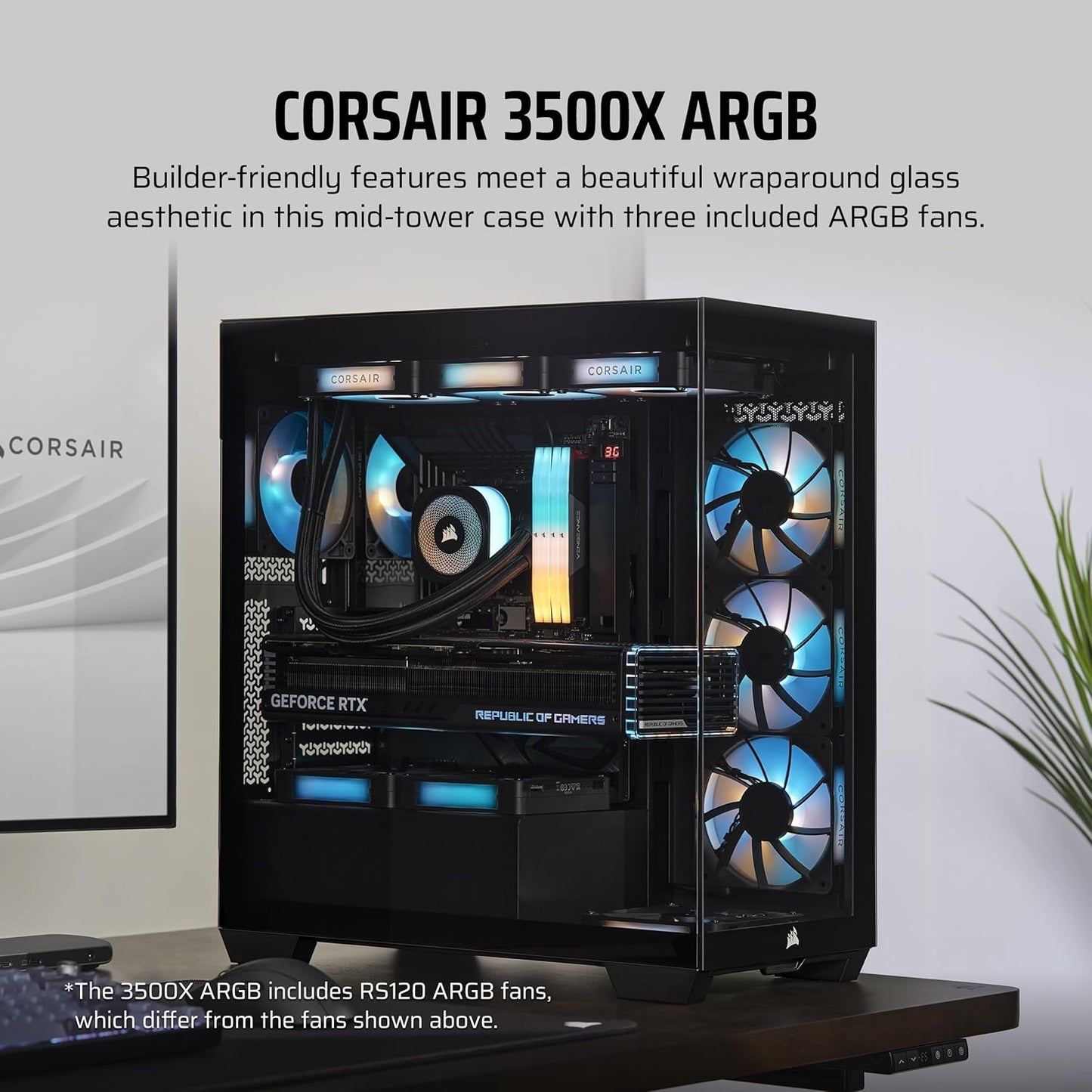 CORSAIR 5000D एयरफ्लो काला ATX मिड-टॉवर कैबिनेट डुअल 120mm फैन के साथ