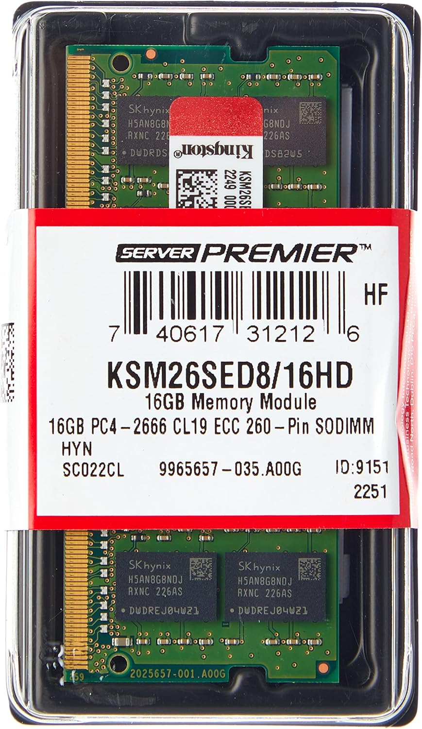 Kingston 16GB DDR4 SDRAM 2666MHz CL19 SODIMM ECC Laptop Memory