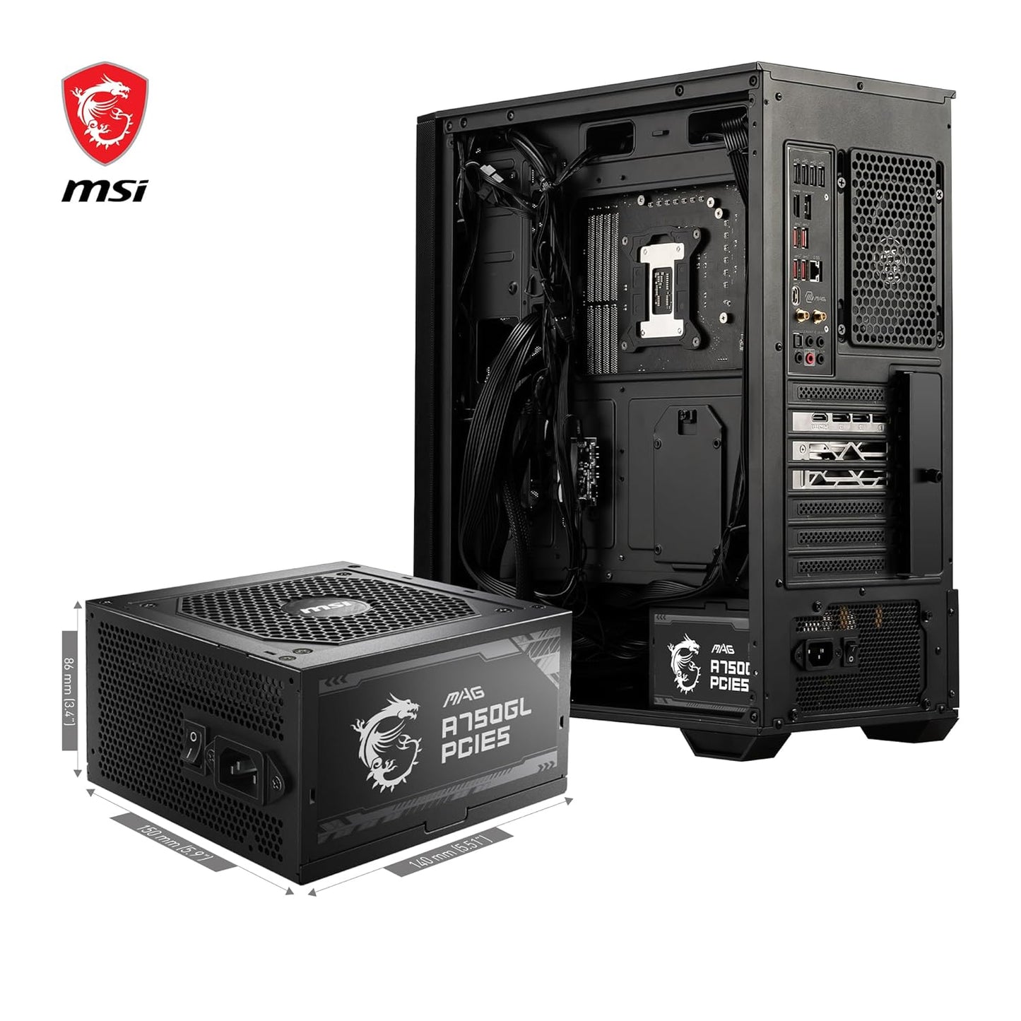 MSI MAG A750GL PCIE5 750W 80 Plus Gold SMPS Fully Modular ATX 3.0 Power Supply Unit - Black