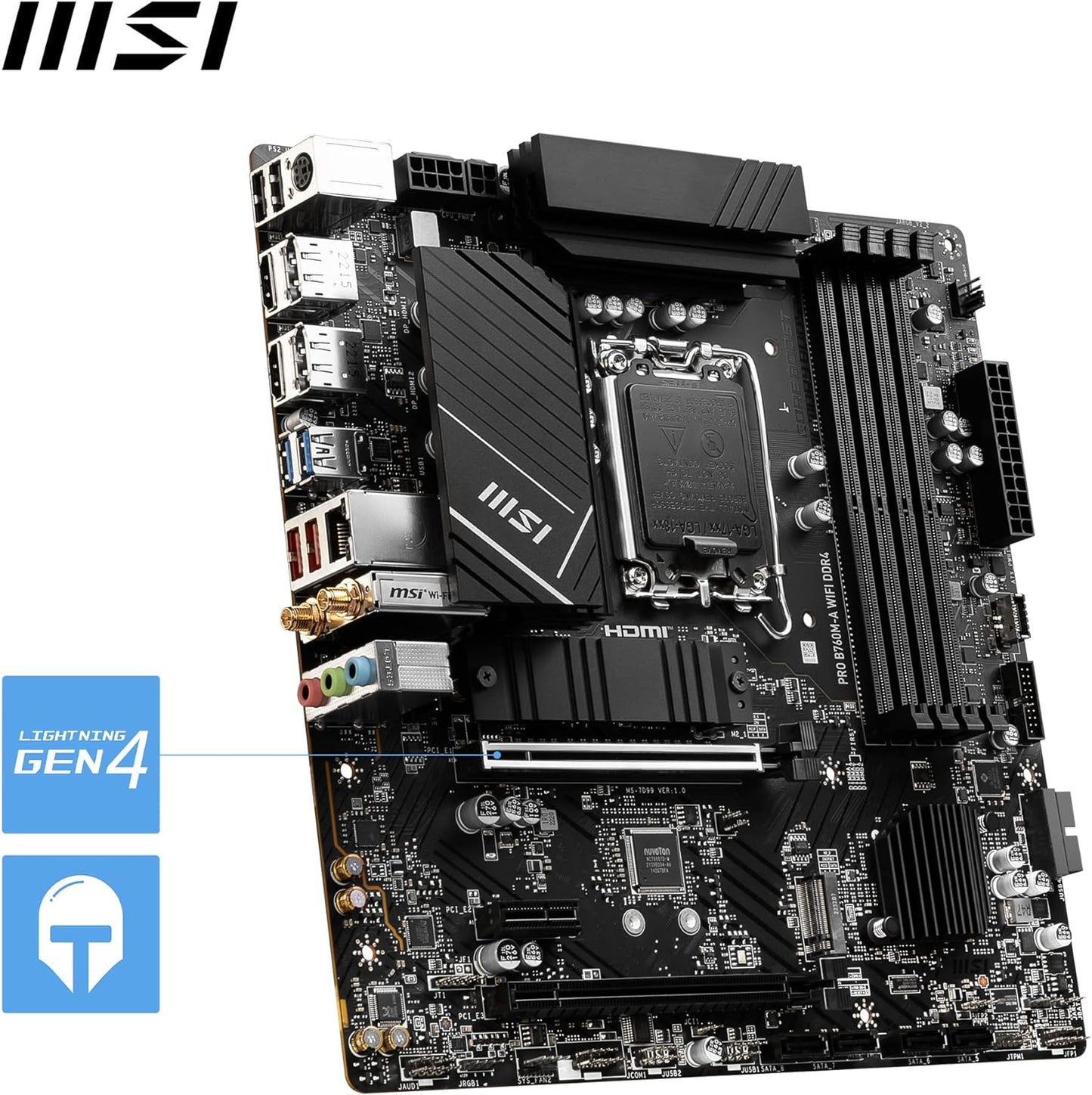 MSI PRO B760M-A Wi-Fi DDR4 Pro Series LGA 1700 Socket M-ATX Gaming Motherboard