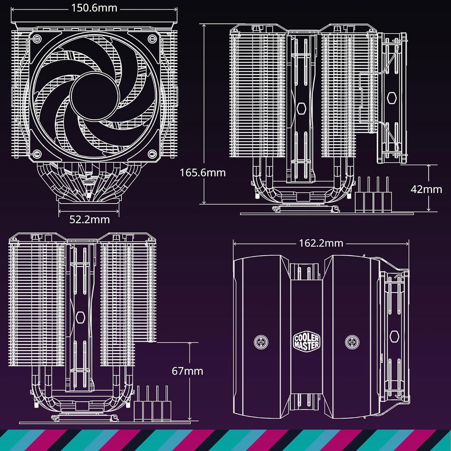 Cooler Master MasterAir MA824 Stealth Mobius 130mm Dual Tower CPU Air Cooler - Black