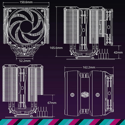 Cooler Master MasterAir MA824 Stealth Mobius 130mm Dual Tower CPU Air Cooler - Black