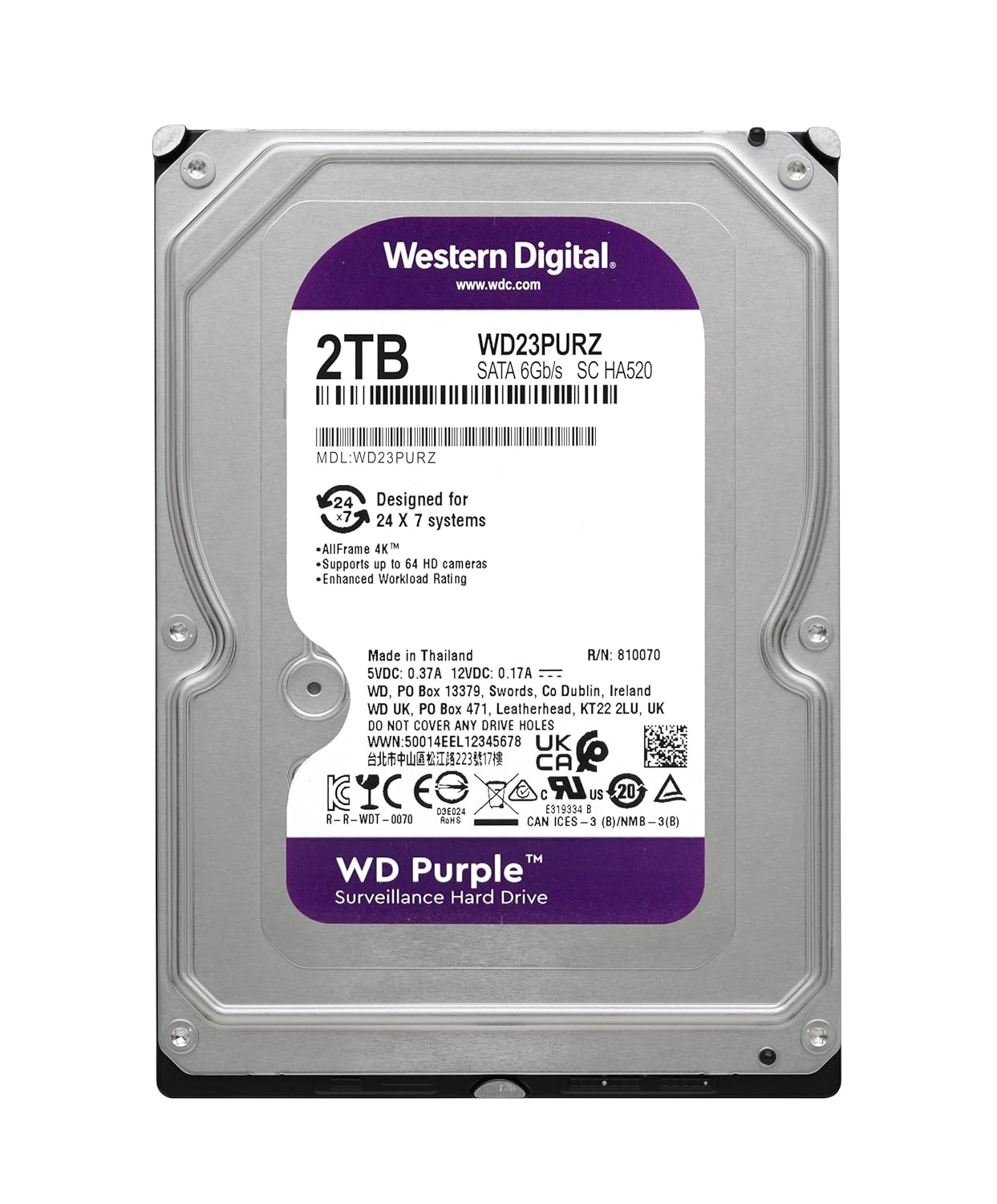 Western Digital Purple 2TB 3.5-inch SATA 5400RPM Surveillance Internal Hard Drive