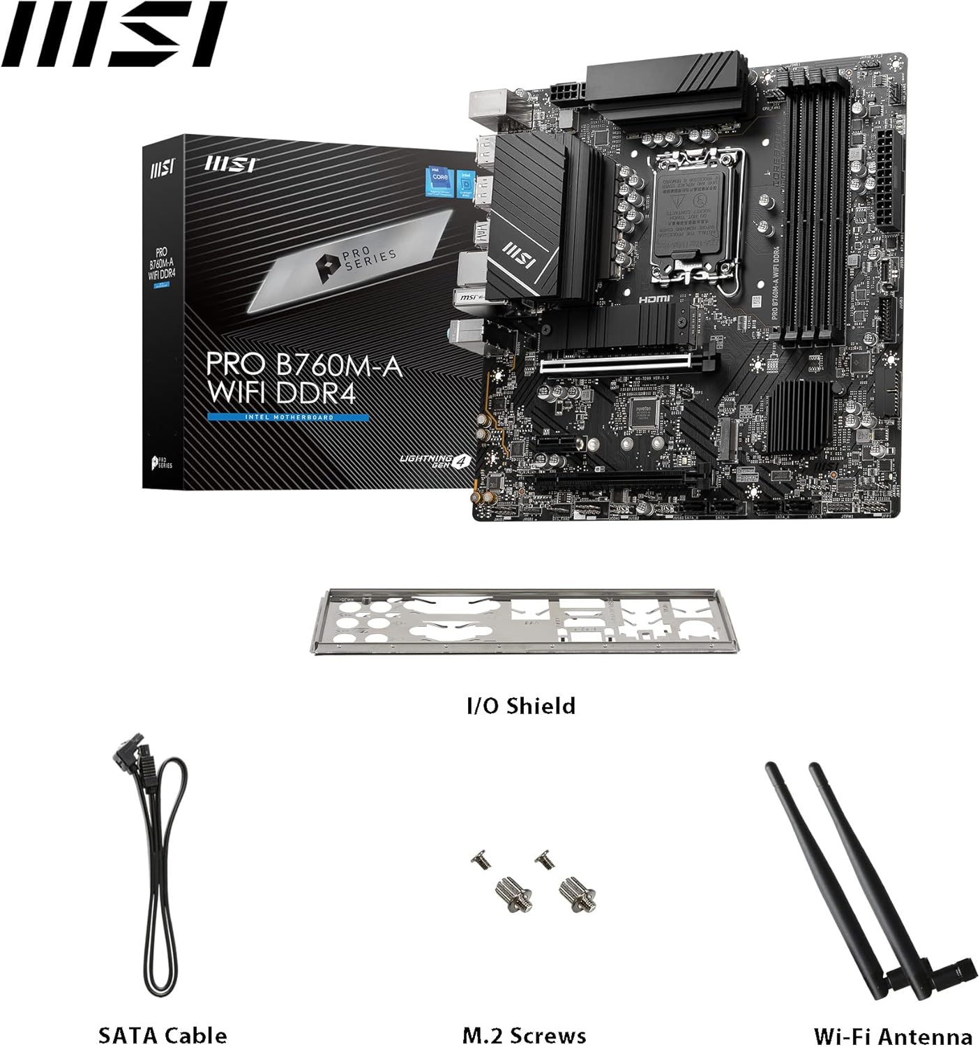 MSI PRO B760M-A Wi-Fi DDR4 Pro Series LGA 1700 Socket M-ATX Gaming Motherboard