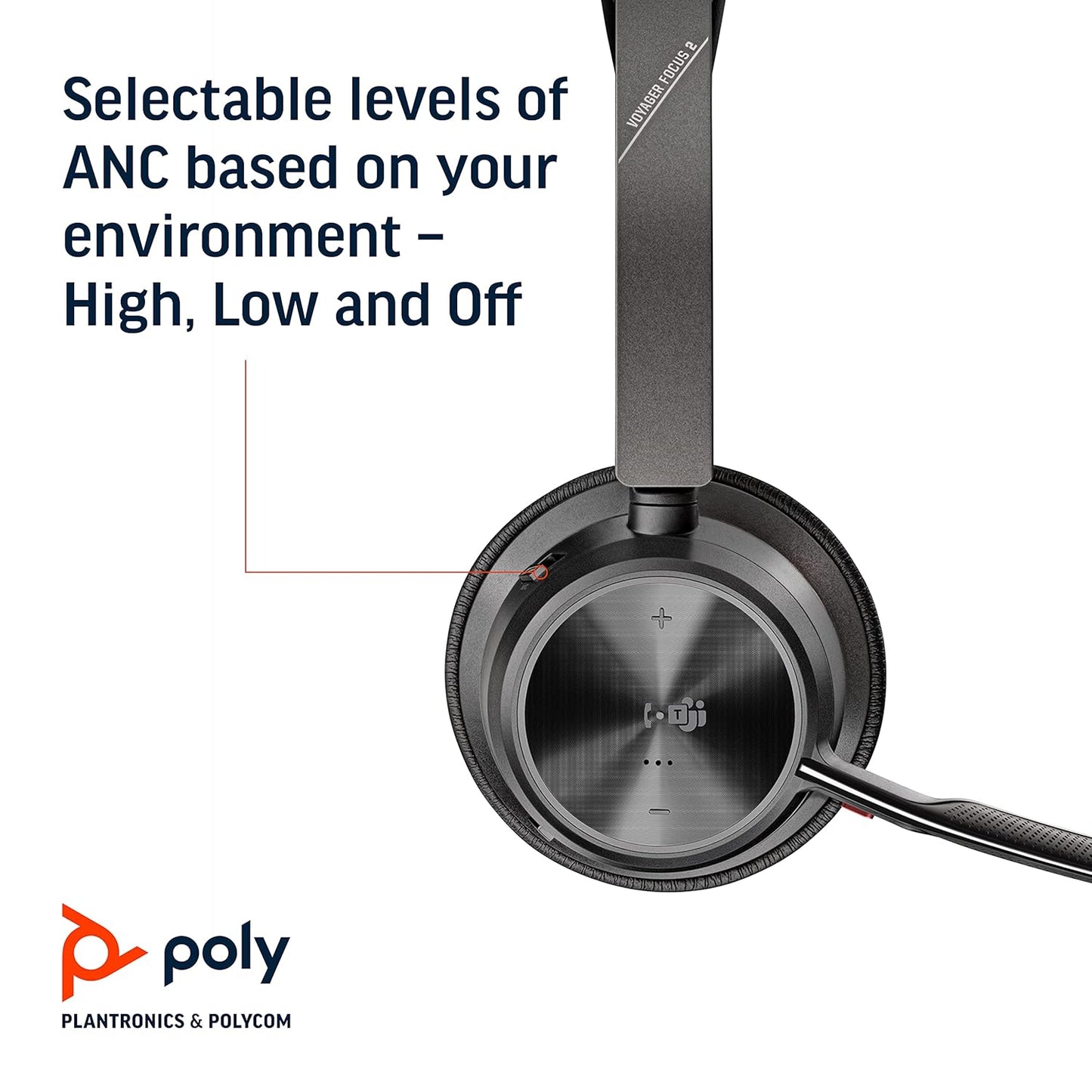 Poly Voyager FOCUS 2 UC USB-A Bluetooth Active Noise Canceling Stereo Headset with Boom Mic - Black