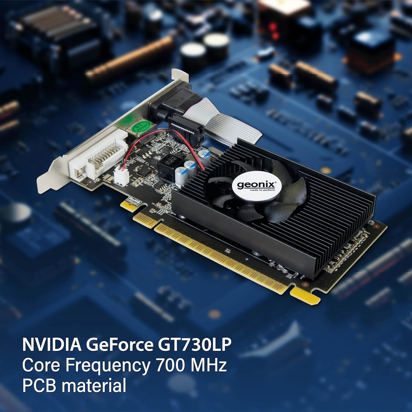 GEONIX GEFORCE GT730 4GB  Low profile DDR3 Graphics Card | 64bit Dual Slot | Multiple Outputs- VGA, HDMI, DVI