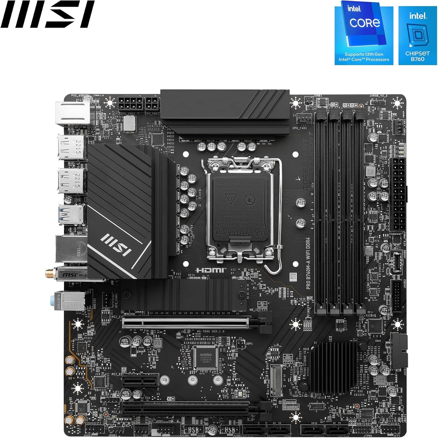 MSI PRO B760M-A Wi-Fi DDR4 Pro Series LGA 1700 Socket M-ATX Gaming Motherboard