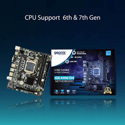 Geonix GX-H110 D4 LGA 1151 Socket DDR4 Motherboard with Inbuilt M.2 slot for intel 6th and 7th Gen CPU