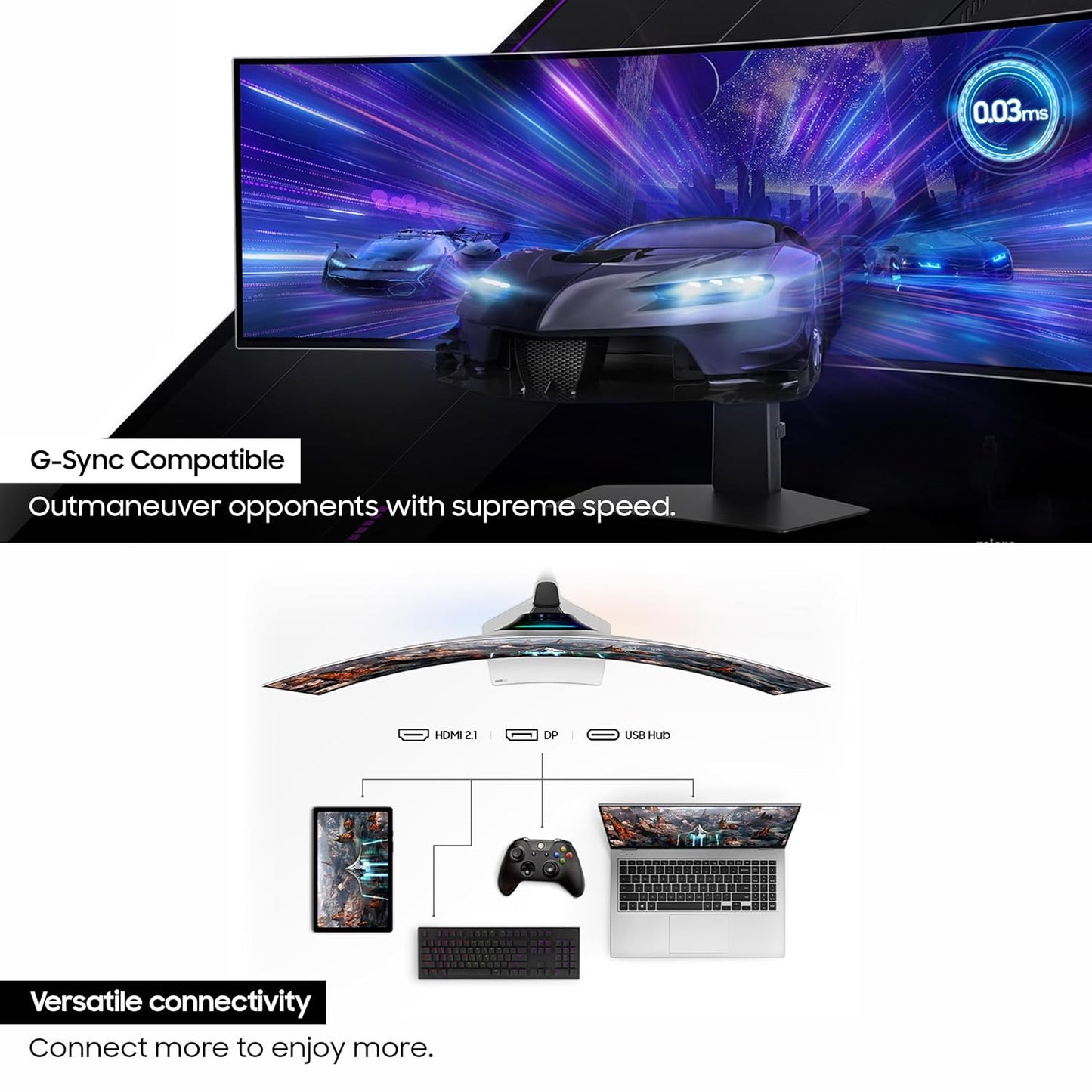 Samsung Odyssey G9 49" 240Hz 1440p Dual QHD OLED Panel HDR10 Ultrawide Curved Gaming Monitor with Speakers - Silver