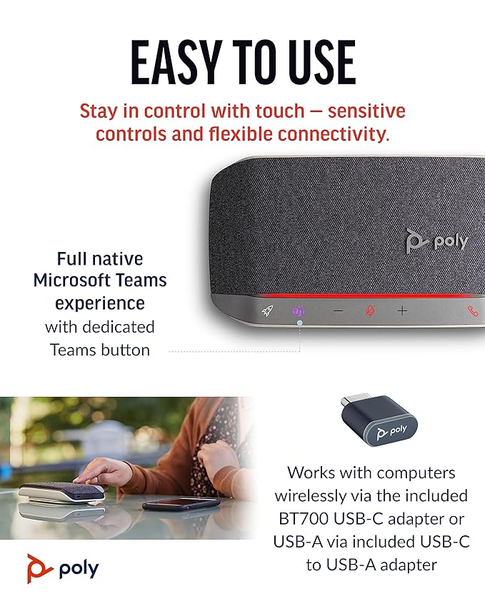 Plantronics SYNC 20+ Microsoft Teams Certified USB-C Personal Portable Smart Speakerphone