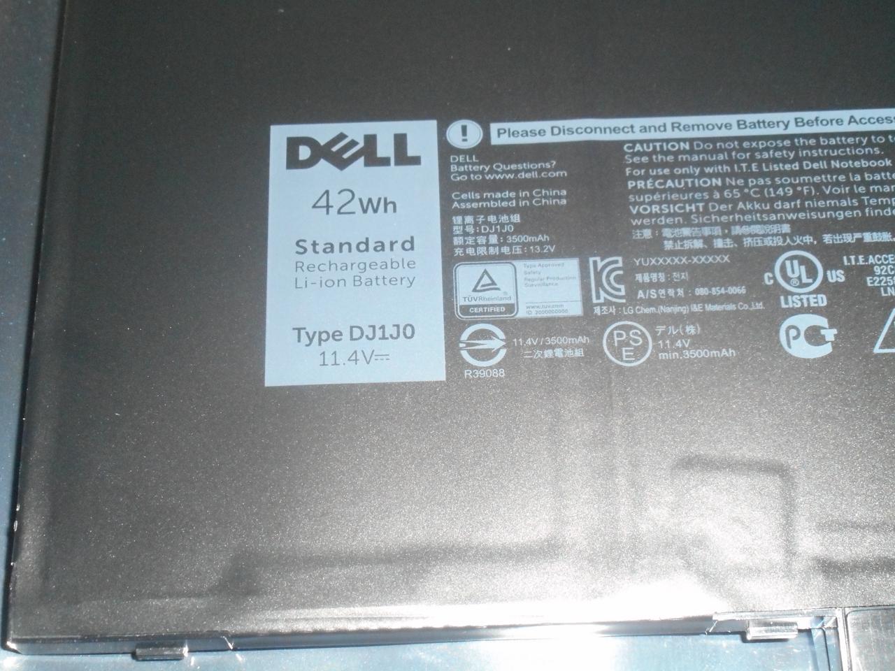 Dell DJ1J0 Original OEM 42WHr 3600mAh 11.4V 3 Cell Laptop Battery for Select Dell Laptops