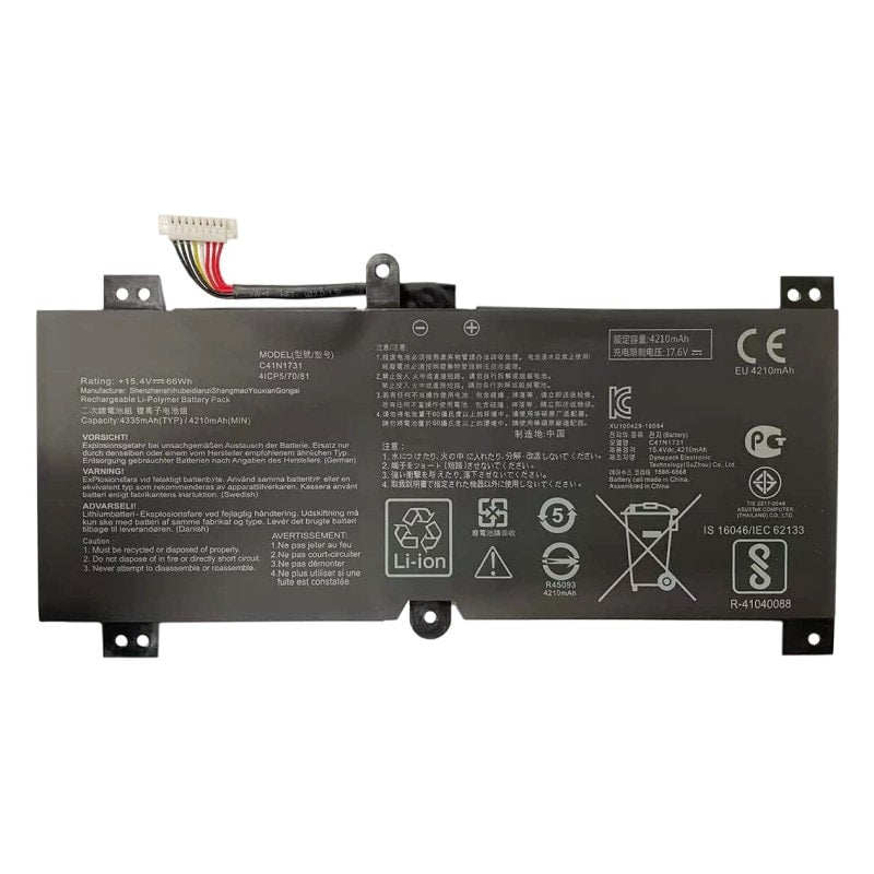 Asus C41N1731 Original OEM 66Whr 4335mAh 15.4V 4 Cell Laptop Battery for Select Asus Laptops