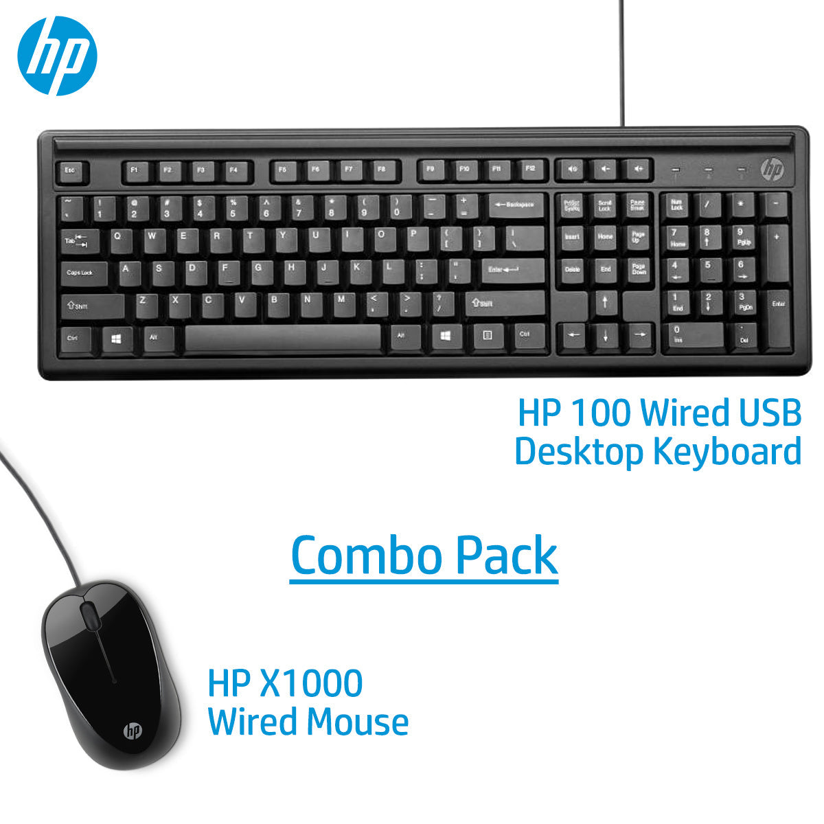 [RePacked] HP USB Wired Combo Keyboard 100 and X1000 Mouse (H2C21AA, 2UN30AA)